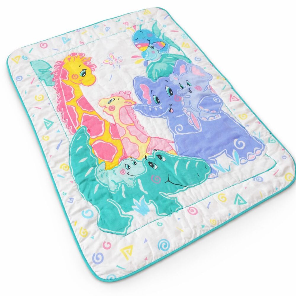 Vintage 80s 90s Gerber Baby Quilt Blanket Pastel Jungle Baby Mommy Animal Print